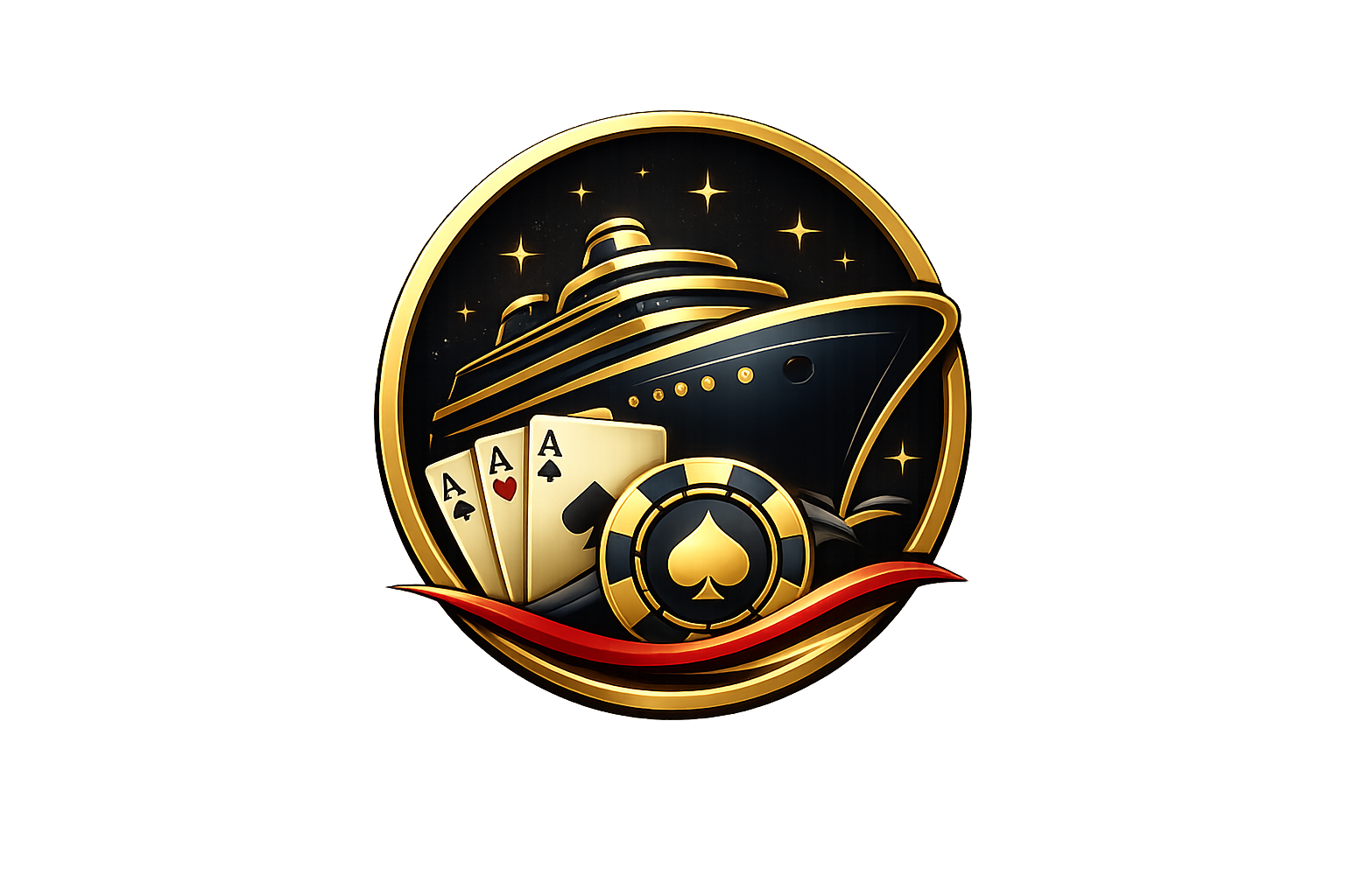 Cruise Casino ship, cards and chip symbol