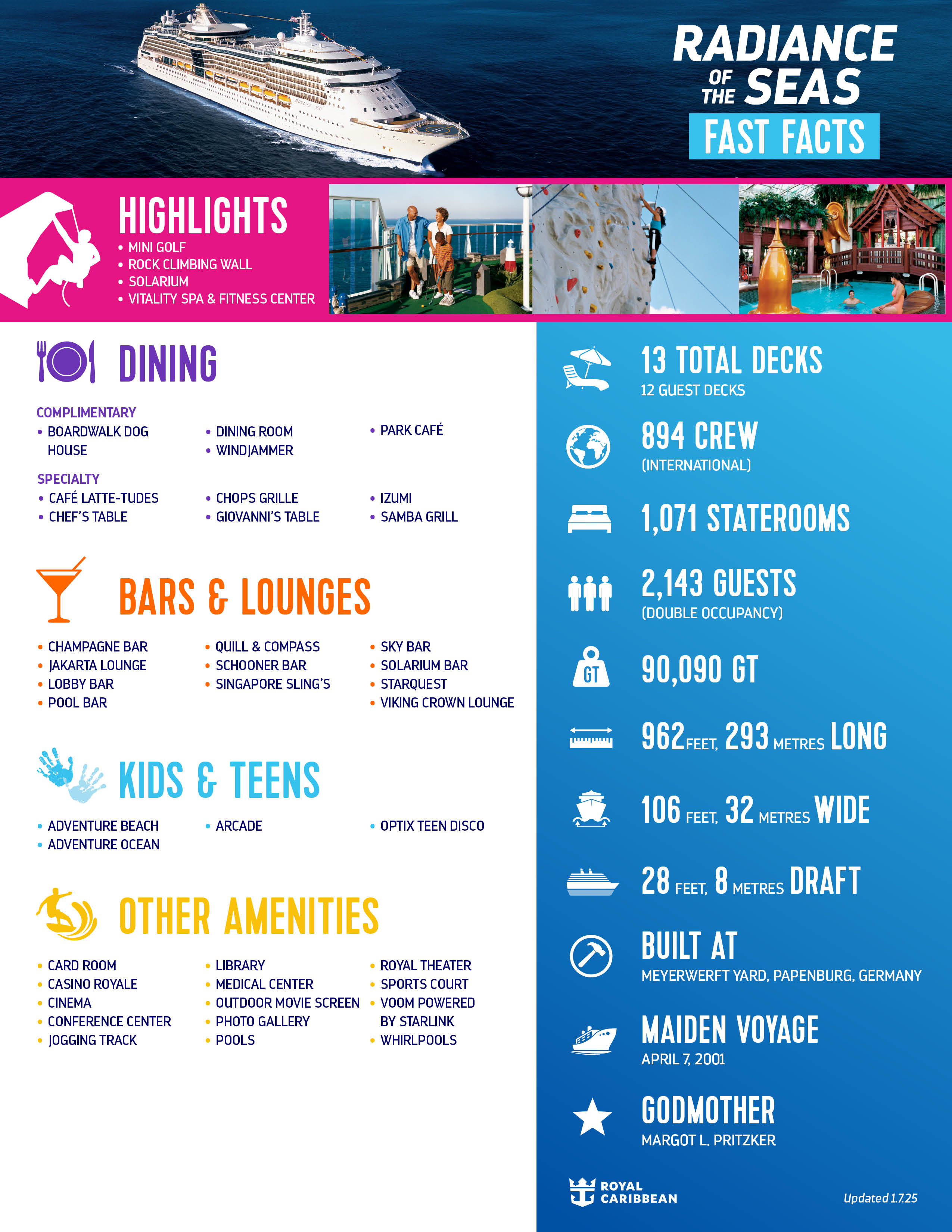 Official Radiance of the Seas fact sheet