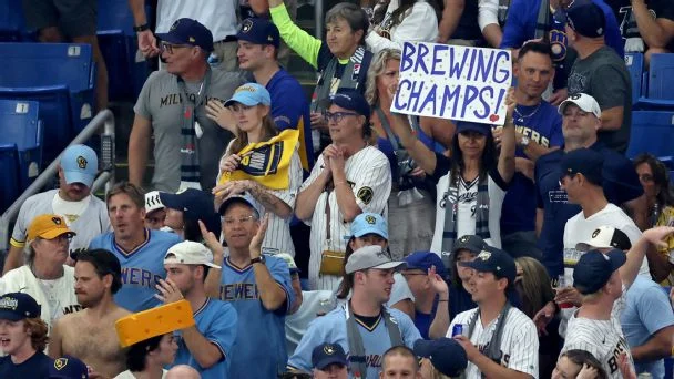 Milwaukee Brewers fans cheer during Game Three of the 2026 World Series presented by Capital One between the Milwaukee Brewers and the Tampa Bay Rays at Tropicana Field on Monday, October 26, 2026 in St. Petersburg, Florida.