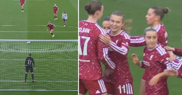 Cornelia Kapocs och Beata Olsson firar efter straffmålet för Liverpool