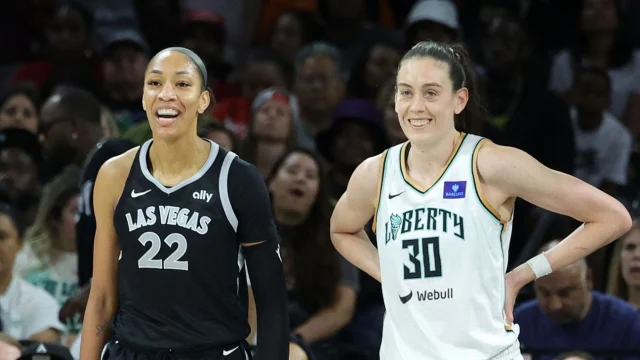 Can A'ja Wilson, left, win a fourth MVP title? Will Breanna Stewart, right, and the New York Liberty win a second straight championship?