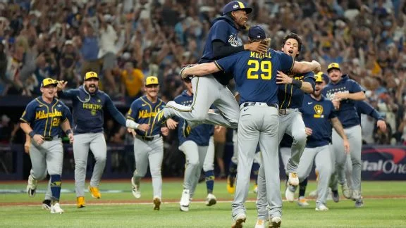 The Milwaukee Brewers celebrate after winning the 2026 World Series. What do the early odds say about them repeating?