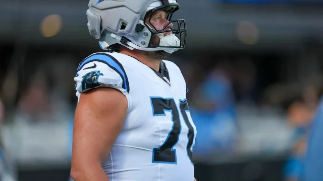 Panthers HC Dave Canales is asked for an update on OL Brady Christensen