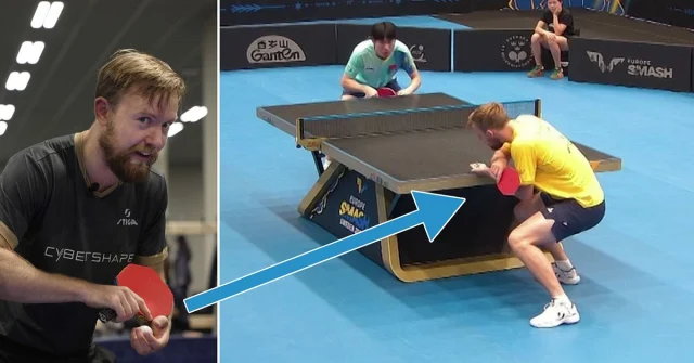 Elias Ranefur visar sin backhandserve i bordtennis