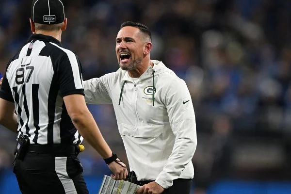 Packers coach Matt LaFleur vehemently argued several calls during Sunday's loss to the Lions.