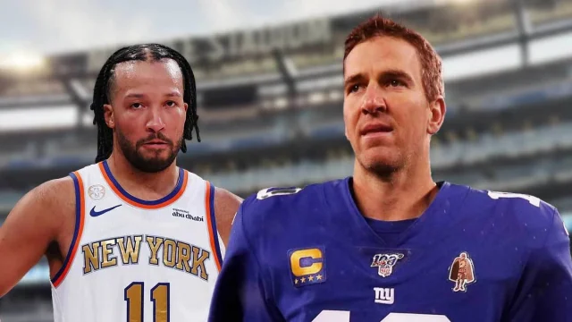 Eli Manning tries to gift Eagles superfan Jalen Brunson Giants-themed painting on ManningCast