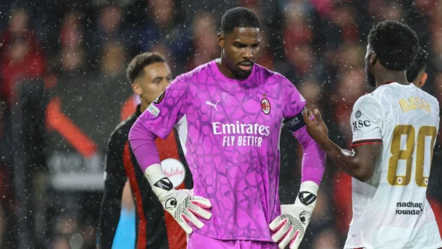 Mike Maignan was shown a red card in AC Milan's loss to Bournemouth.