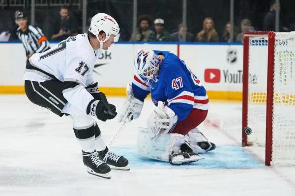 James Reimer allowed goals on the Kings' first two shots and was done after just one period in his Rangers debut.