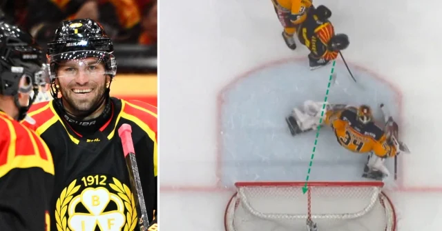 Calle Järnkrok i Brynäsdräkt och målbild från ovan vid målet